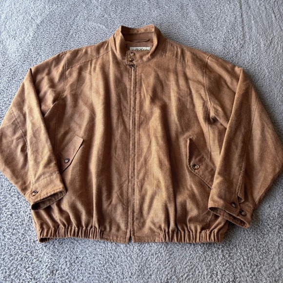 Orvis Other - Orvis Bomber Jacket Mens XL Tan Silk Wool Linen Blend Chin Strap Outdoor *RARE*